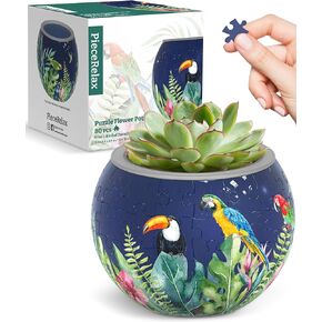 3D Puzzle Planter - Bird of Paradise - Small Round Plant Pots with Drainage, Home Decor Flower Pots for Indoor Cactus, Succulents Pots [K1106]