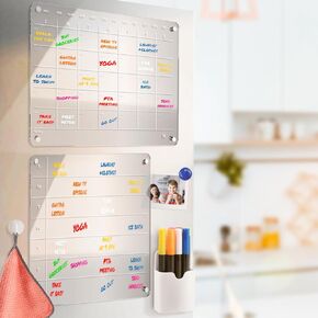 Homelux Theory Magnetic Acrylic Calendar for Fridge 16.5x13", Monthly and Weekly Horizontal Dry Erase Fridge Calendar & Planner, Clear Magnetic Calendar for Refrigerator with 7 Markers & Cloth Eraser