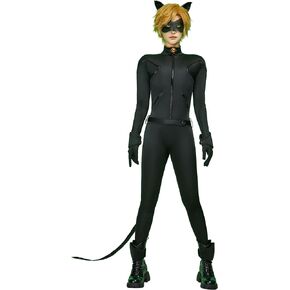 Unisex Miraculous Ladybug Cat Noir Cosplay Set Polyester Jumpsuit Eye Mask Ear Coverings Wrist Ankle Coverings