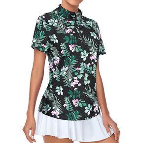 Tanst Sky Women's Golf Polo Shirts Short Sleeve Quarter Zip Collared Tops Moisture Wicking Workout Apparel
