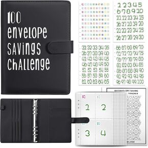 100 Envelope Challenge Binder, A5 Magnetic Money Saving Binder Buckle, Fun Way to Save $5,050, Couple'S Challenge Savings Challenges Book With Envelopes (Black)