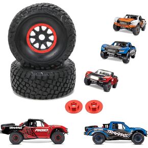 RCAWD RC Wheel Rims and Tires for 1/7 UDR Unlimited Desert Racer 85086-4 Upgrades & 1/7 ARRMA Mojave 6S Parts, Glued Nylon Wheels and Tires #8474 Red
