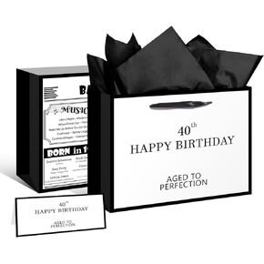 White and Black 30th Birthday Gift Bag Large Back in 1994 Wrapping Gift Bag with Tissue Paper and Card Vintage Retro Born In 1994 Birthday Gift for Men Women 30th Birthday Anniversary Party Supplies