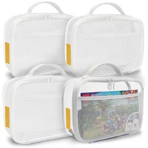 holay 4 Packs PVC Zippered Blocks Set, Toy, Clay, Board game Storage Organizer Case (Name Tag, Manual Pocket) (Black, Small)