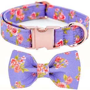 Tunkoo Pink Daisy Dog Collar with Cute Flower Bow Tie, Adjustable Premium Cotton Collar Durable Metal Buckle for Small Medium Large Boys Girls Dogs, S