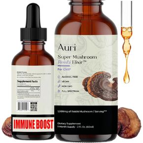 Auri Reishi Super Mushroom Elixir - Immune Booster and Stress Support Supplement to Achieve Deeper Sleep - Reishi Tincture 60ml