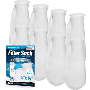 Aquatic Experts 4 inch Ring 100 Micron Felt Filter Sock - Filter Socks for Saltwater Aquarium, Sump Filter Sock, Freshwater Aquarium Socks, Reef Filter Sock (4"x8", 8 Pack)