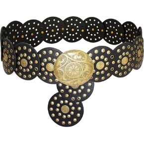 Wide Disc Belts for Women Concho Leather Disk Belt Hollow Out Western Waist Belts for Dresses