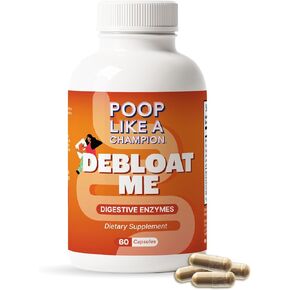 Poop Like a Champion Debloat Me - Digestive Enzymes, Bloating Relief, Probiotic to Support Digestive Health and Gas Relief, 60 Capsules