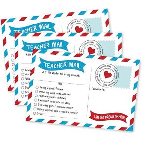 50 Teacher Mail Happy Letter to Parents- Classroom Good Behavior Incentive Motivational Cards Notes to Send Home - Preschool, Kindergarten, Elementary School- Made in The USA