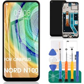 لشاشة OnePlus Nord N100 LCD لشاشة OnePlus Nord N100 البديلة لشاشة Nord N100 BE2013 التي تعمل باللمس، مجموعة أدوات إصلاح BE2015 BE2011 BE2012 (أسود مع إطار)