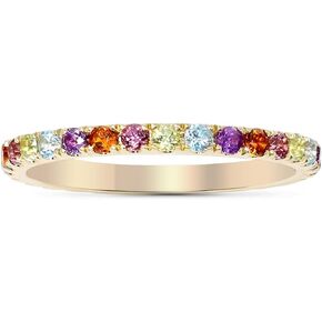 14K Yellow Gold Genuine Multicolor Gemstone Eternity Band Ring