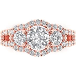 Clara Pucci 2.16 ct Round Cut Synthetic Moissanite 18K Rose Gold Solitaire W/Accents 3 Stone Anniversary Wedding Engagement Ring