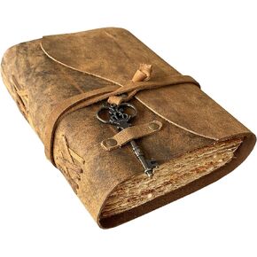 مجلة الجلود الرئيسية - مجلة جلدية ملزمة له - دفتر رسم جلدي - كتاب الظلال مجلة خمر دفتر ملاحظات فارغ - حافة سطح السفينة العتيقة المصنوعة يدويًا 200 ورقة (بني 7 × 5 بوصات) in Kuwait