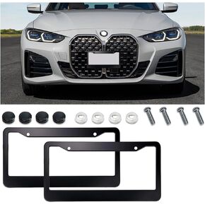 2PCS American Flag Car License Plate Frames, Universal Auto Stainless Steel License Plate Cover, License Plate Holder with Screws Fasteners Caps, Car Accessories for Most Cars