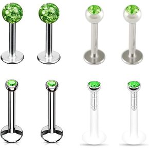 8pc 6/8/10/12mm Bar Crystal Ball Monroe Labret Lip Stud Ear Universal Body Piercing Jewelry Set