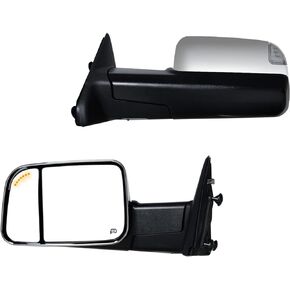 AERDM New Pair Power Heated towing mirror Black Housing with Temperature sensor Compatible for 2009-2015 Ram 1500, 2010-2015 Ram 2500 3500 Towing Mirrors w/Turn Signal with Puddle Lights