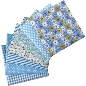 7 Pcs Fat Quarters Fabric Bundles Quilting Fabric Bundle Patchwork for Sewing Quilting and Crafting (Blue)