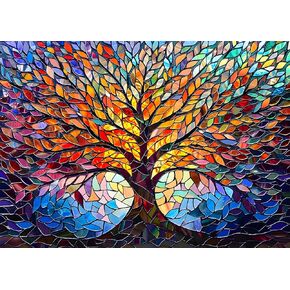 PICKFORU Stained Glass Puzzle Tree of Life Puzzles for Adults 1000 Pieces, Impossible Hard Difficult Challenging Puzzles for Adults, Colorful Mosaic Tree of Life Jigsaw Puzzle 1000 Pieces