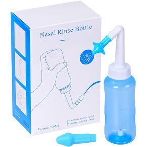 Neti Pot Sinus Rinse Bottle Pressure Nasal Irrigation Wash Sinus Rinsing Kit Bottle Nose Cleaner for Adult & Kids BPA Free (300ML, Blue)