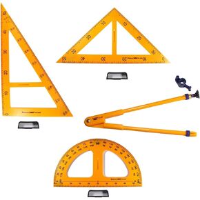 Bettomshin Magnetic Classroom Whiteboard Geometry 4 Piece Set Includes Compass 2 Triangles and Ruler 1Pc