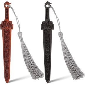 2pcs Wooden Sword Bookmarks, Creative Vintage Style Handmade Wood Book Mark with Tassels Page Markers for Male and Female Book Lovers Birthday Library Teachers Gift