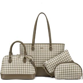 LOVEVOOK Handbags for Women 4pcs Purse Set Fashion Houndstooth Tote Shoulder Bag Top Handle Satchel