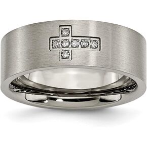 Solid Titanium Men's Brushed 0.07ct. tw. Diamond Cross Flat Ring Band