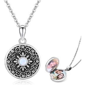 CUOKA MIRACLE Locket Necklace S925 Sterling Silver Lotus/Wolf/Butterfly/Flower Pendant Necklace That Holds Pictures Sterling Silver Memory Locket Jewelry for Women Men Jewelry Gifts