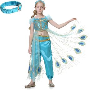 Dressy Daisy Arabian Princess Costume with Headband Halloween Party Fancy Dress Up Belly Dance Wear Outfit for Girls