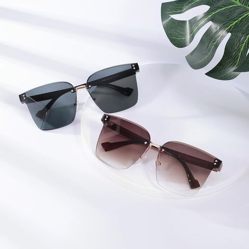 Women Sunglasses, Rimless Glasses for Womens Transparent Frameless Eyewear Oversized Sun Glasses Driving in Saudi Arabia