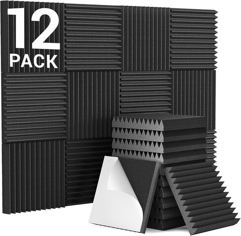 24 حزمة - 12 * 12 * 2 بوصة من ألواح الرغوة الصوتية ذاتية اللصق، ألواح صوت مصممة بشكل هرمي ثلاثي الأبعاد من TONOR لامتصاص الأصداء، توسيع سريع، رغاوي ممتصة للصوت مناسبة للمنزل والاستوديو، أسود in Kuwait