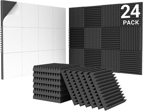 12 Pack-12 * 12 * 2 Inches Self-Adhesive Acoustic Foam Panels, TONOR 3D Pyramid Designed Sound Pannels for Absorption of Echoes, Fast Expand, Sound Absorbing Foams Suitable for Home and Studio, Black in Saudi Arabia