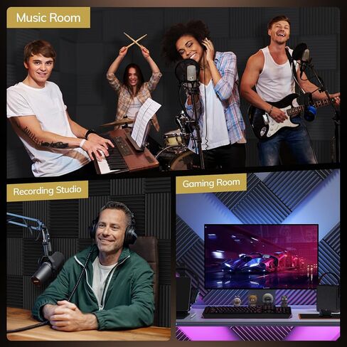 24 حزمة - 12 * 12 * 2 بوصة من ألواح الرغوة الصوتية ذاتية اللصق، ألواح صوت مصممة بشكل هرمي ثلاثي الأبعاد من TONOR لامتصاص الأصداء، توسيع سريع، رغاوي ممتصة للصوت مناسبة للمنزل والاستوديو، أسود in Kuwait