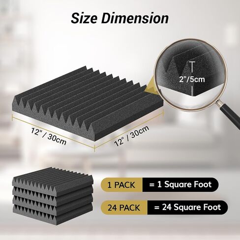 12 Pack-12 * 12 * 2 Inches Self-Adhesive Acoustic Foam Panels, TONOR 3D Pyramid Designed Sound Pannels for Absorption of Echoes, Fast Expand, Sound Absorbing Foams Suitable for Home and Studio, Black in Saudi Arabia