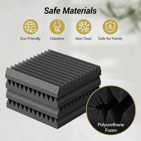 12 Pack-12 * 12 * 2 Inches Self-Adhesive Acoustic Foam Panels, TONOR 3D Pyramid Designed Sound Pannels for Absorption of Echoes, Fast Expand, Sound Absorbing Foams Suitable for Home and Studio, Black in Saudi Arabia