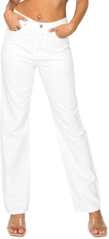 KHAKI & BLUE Women’s Denim Jeans – High Waisted Straight Leg Pants with Button Down Closure in Saudi Arabia