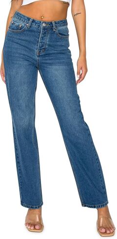 KHAKI & BLUE Women’s Denim Jeans – High Waisted Straight Leg Pants with Button Down Closure in Saudi Arabia