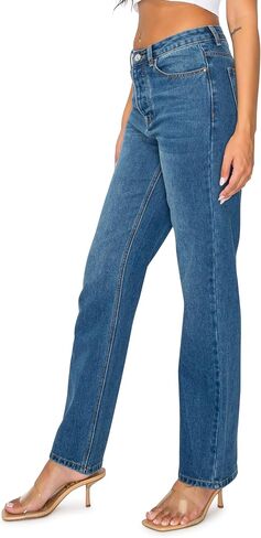 KHAKI & BLUE Women’s Denim Jeans – High Waisted Straight Leg Pants with Button Down Closure in Saudi Arabia