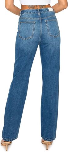 KHAKI & BLUE Women’s Denim Jeans – High Waisted Straight Leg Pants with Button Down Closure in Saudi Arabia