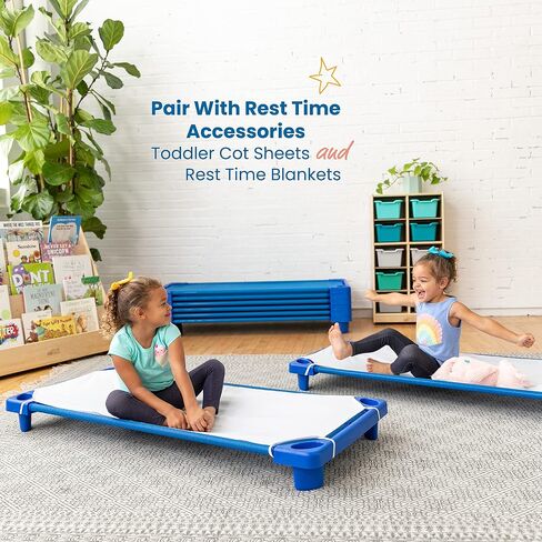 ECR4Kids Streamline Cot, Standard Size, Classroom Furniture, Blue, 6-Pack in Saudi Arabia