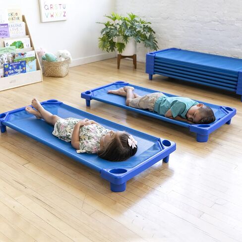 ECR4Kids Streamline Cot, Standard Size, Classroom Furniture, Blue, 6-Pack in Saudi Arabia