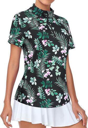 Tanst Sky Women's Golf Polo Shirts Short Sleeve Quarter Zip Collared Tops Moisture Wicking Workout Apparel in Saudi Arabia