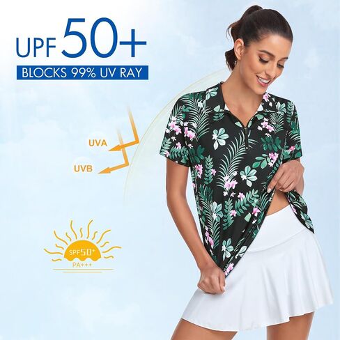 Tanst Sky Women's Golf Polo Shirts Short Sleeve Quarter Zip Collared Tops Moisture Wicking Workout Apparel in Saudi Arabia