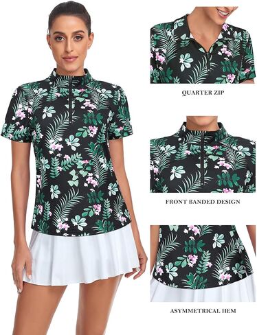 Tanst Sky Women's Golf Polo Shirts Short Sleeve Quarter Zip Collared Tops Moisture Wicking Workout Apparel in Saudi Arabia