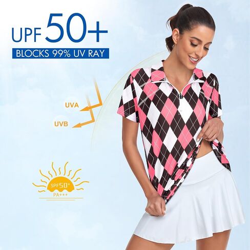 Tanst Sky Women's Golf Polo Shirts Short Sleeve Quarter Zip Collared Tops Moisture Wicking Workout Apparel in Saudi Arabia