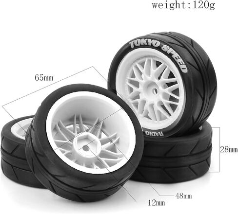 4PCS 1/10 RC On-Road Tires Y-Type Plastic Wheel Rim and 2.56" OD Rubber Tires 12mm Hex Fit for 1/10 On-Road Racing Car Tamiya TT02 TT01 Kyosho HSP HPI in Saudi Arabia