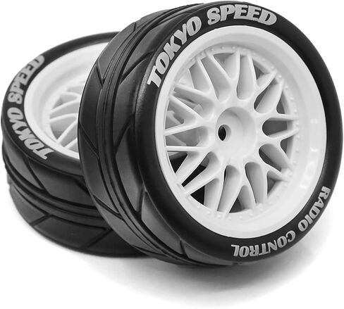 4PCS 1/10 RC On-Road Tires Y-Type Plastic Wheel Rim and 2.56" OD Rubber Tires 12mm Hex Fit for 1/10 On-Road Racing Car Tamiya TT02 TT01 Kyosho HSP HPI in Saudi Arabia