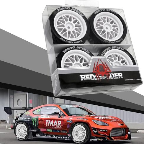 4PCS 1/10 RC On-Road Tires Y-Type Plastic Wheel Rim and 2.56" OD Rubber Tires 12mm Hex Fit for 1/10 On-Road Racing Car Tamiya TT02 TT01 Kyosho HSP HPI in Saudi Arabia
