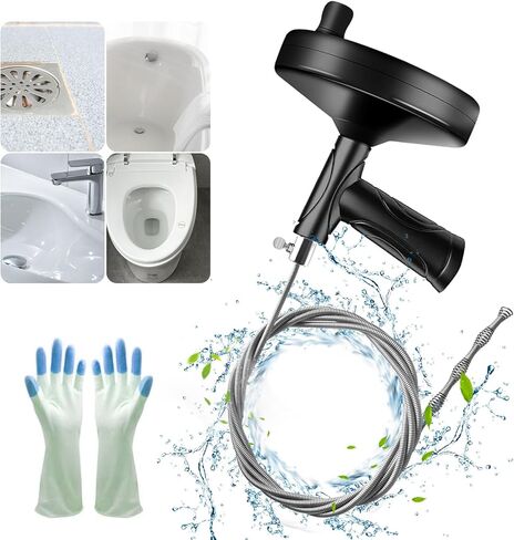 استنزاف ثعبان اوجير 33 قدم، السباكة ثعبان استنزاف الشعر تسد ​​أداة إزالة، الثقيلة المرحاض ثعبان اوجير، بالوعة فك انسداد استنزاف أداة تنظيف للحمام المطبخ حوض الاستحمام استنزاف مزيل انسداد مع قفازات in Kuwait
